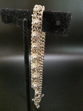Vintage Mexican Silver Sunflower Chainmaille Link Bracelet 13.4g 800-925 Fine